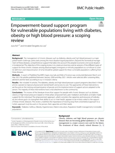 Empowerment Based Support Program For Vulnerable Populations Living With Diabetes Obesity Or High Blood Pressure A Scoping Review 1 1542x2048